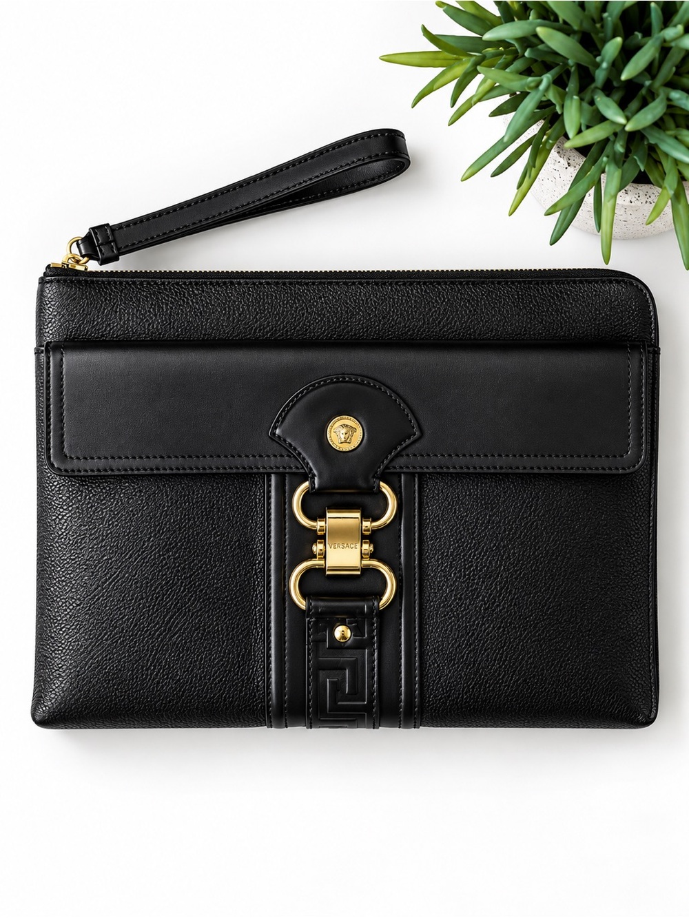 VERSACE - Pebble Leather Clutch Laptop Bag